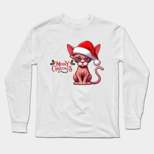 Christmas sphynx cat drawing. Funny Santa Claus cat. Long Sleeve T-Shirt